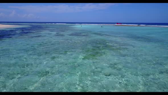 Aerial top view sky of marine seashore beach lifestyle by blue lagoon with clean sand background of 