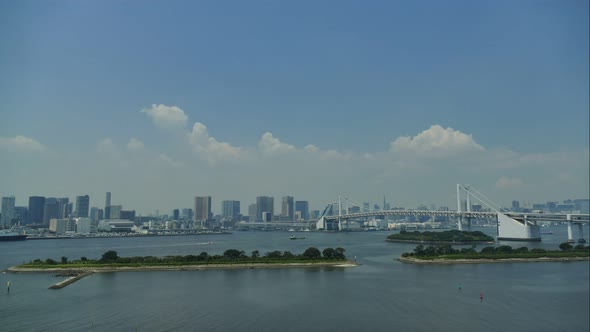 Beautiful Rainbow bridge in Tokyo city in Japan