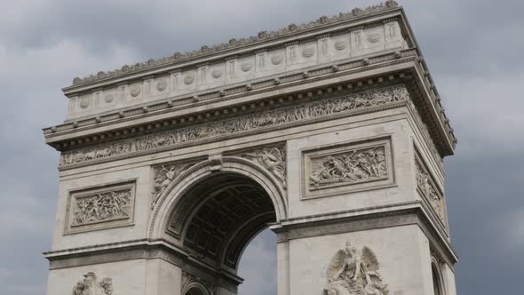 Arch of Triumph in Paris France highly detailed surface in front of cloudy sky 4K 3840X2160 30fps UH