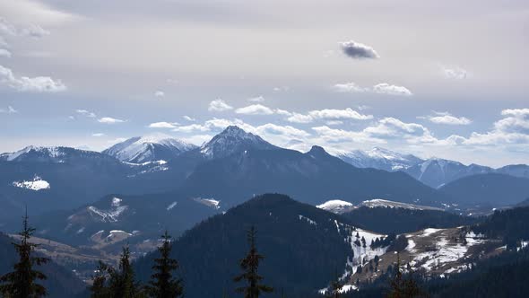 Winter mountain landscape with clouds, time lapse video 4K