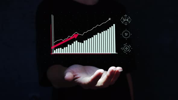 The girl creates the construction of a virtual graph statistics