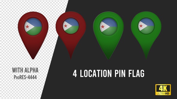 Djibouti Flag Location Pins Red And Green
