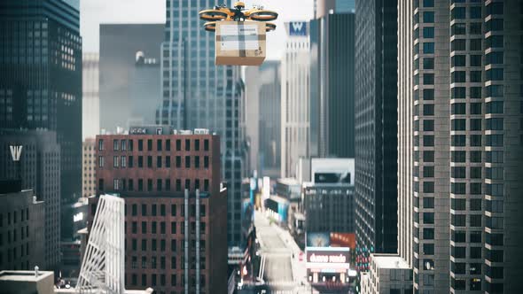 Copter Delivering Package In The City