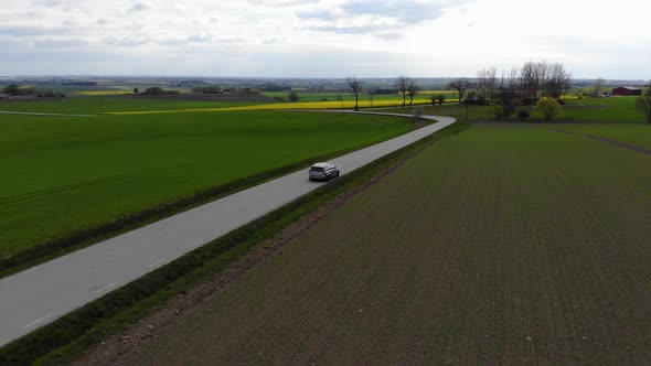 Drone follows car at countryside south Sweden prt2