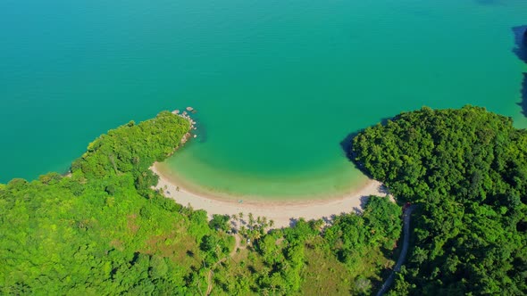 4K aerial view of the beautiful mountain coast of the tropical sea