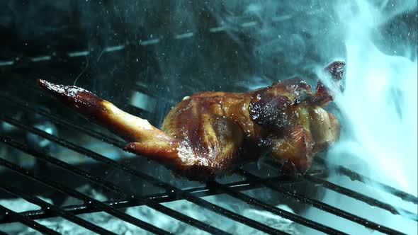 Grilling BBQ Chicken Wings in ultra slow motion 1500fps on a Wood Smoked Grill - BBQ PHANTOM 009