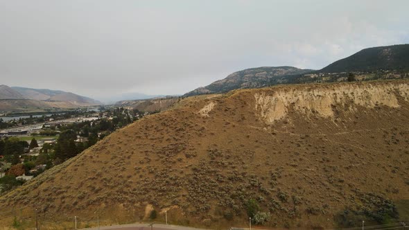 The expansive, dry landscape of the Okanagan region in British Columbia Canada. Wide angle ascending