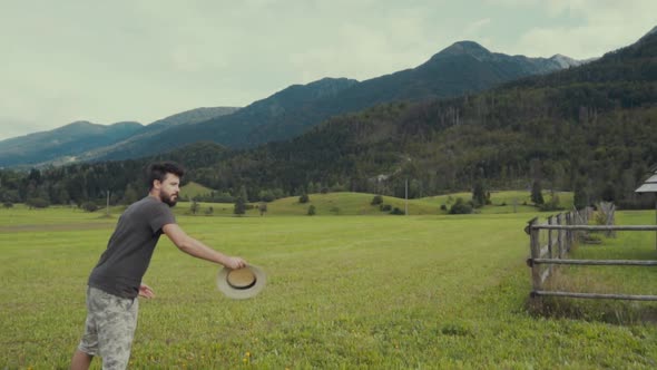 Stylish playful couple in rural nature