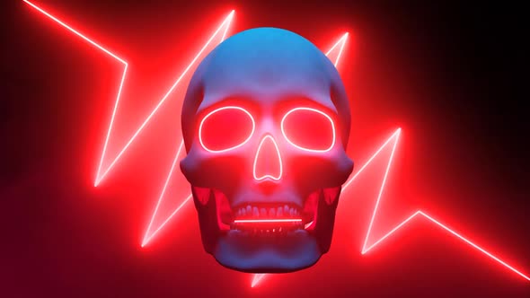 Skull Neon Sign On a Red Smoky Background