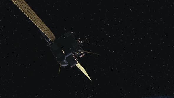 Modern Space Probe Flying Near Rotating Planet