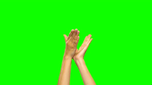 Hands Are Clapping Against a Green Screen Background. Close Up.