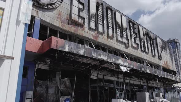 War in Ukraine  Destroyed Building of a Shopping Center in Bucha