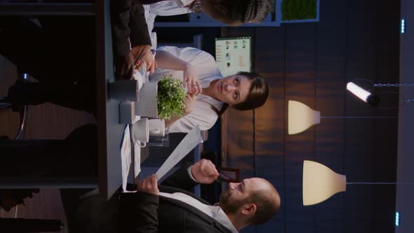 Vertical Video Businesswoman Leder Sitting at Conference Table Discussing with Business Teamwork