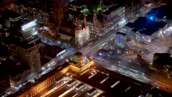 Night timelapse with of Flinders Station, Paul Cathedral and Federation Square of Melbourne City fil