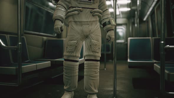 Astronaut Inside of the Old Non-modernized Subway Car in USA alt