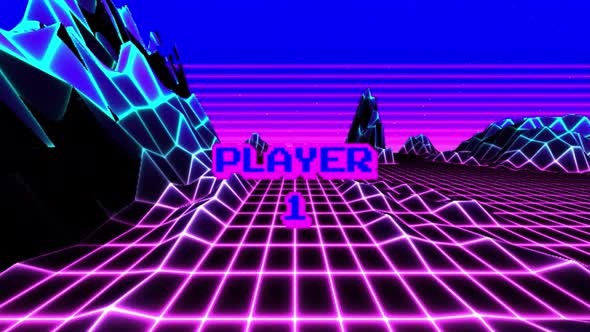 Looped landscape low poly terrain and Player 1 Text alt
