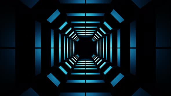 3d Render Blue Led Neon Changing Shape Squares Tunnel Seamless Animation Background