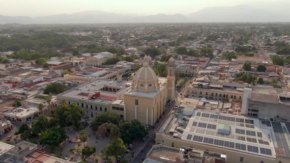 Aerial View On Cathedral Basilica of Colima In The City Of Colima, Mexico - drone shot