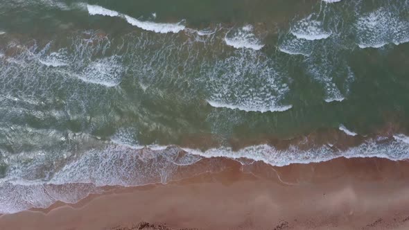 Aerial Dron Shot of the Baltic Sea Costline With Waves View From Above 4K Video