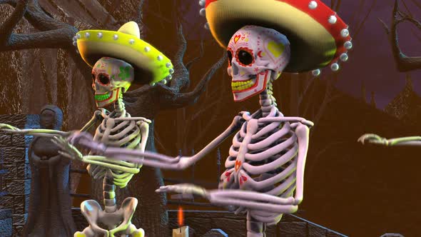Mexican skeletons dancing samba