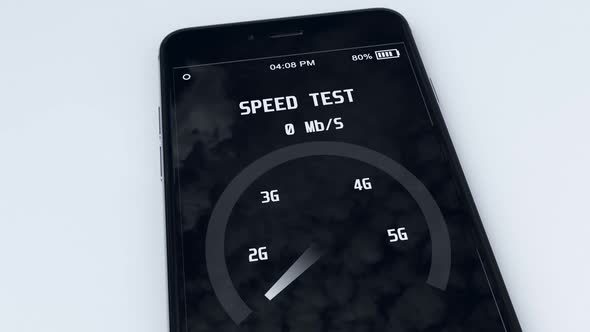 5g Network Concept and Smartphone with Testing the Speed of Wireless Internet