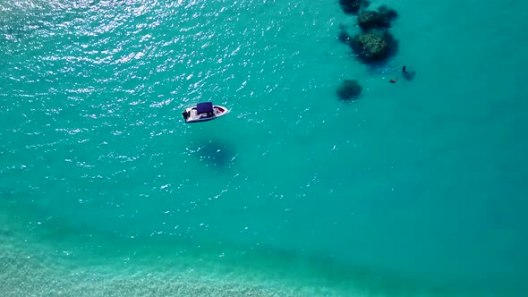 Aerial drone abstract of marine coastline beach journey by blue ocean with sand background