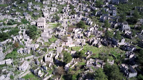 The top view from the drone of Kas resorts, bay, yahts, city in Mugla in Turkey