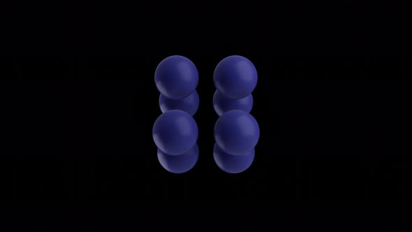 Violet balls moving on a black background. Abstract seamless loop 3D rendered motion graphic objects