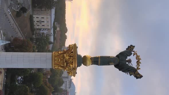 Vertical Video  Monument in the Center of Kyiv Ukraine