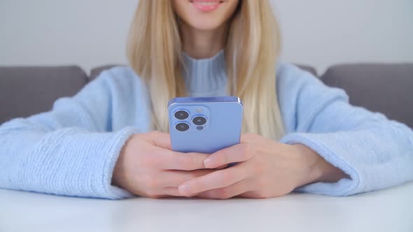 Woman using mobile phone for online communication on social media app in 4k video