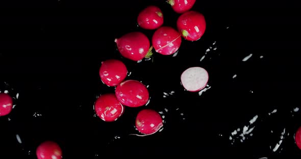 Fresh Radish Falls Into the Water.