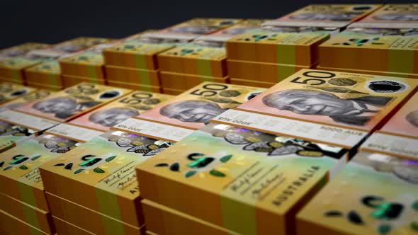 Australian Dollar money banknote pack growth up loop