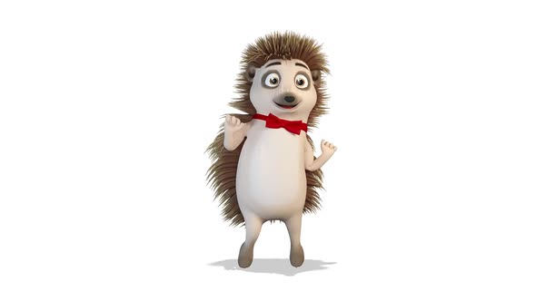 Hedgehog Dancing Funny Dance on White Background