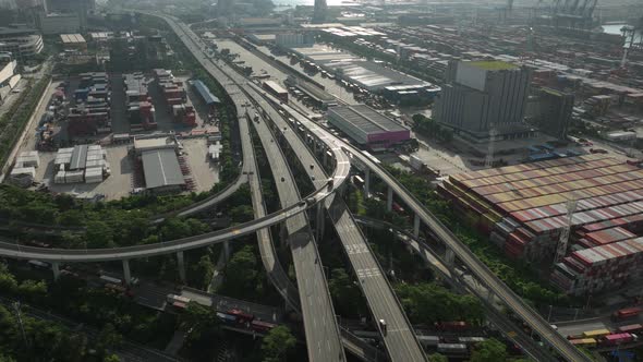Aerial footage of  traffic on modern viaducts in Shenzhen city, China,Hyperlapse alt