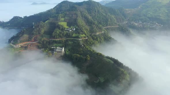 Cloudy Buildings Surrounded By Aerial Video