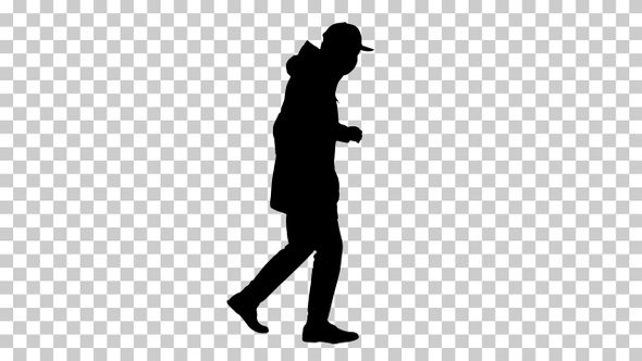 Silhouette Young man jogging Alpha Channel