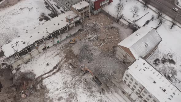 View From The Excavator Drone Dismantling Concrete Structures