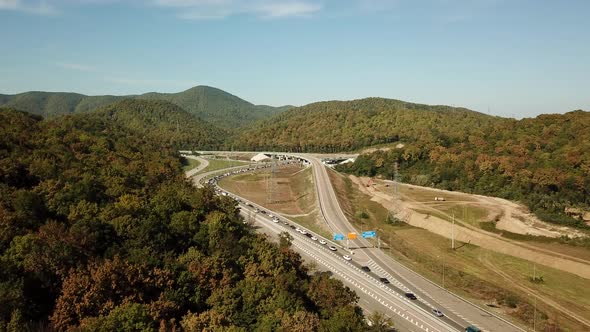 Aerial View of the Motorway Traffic Jam on Highway Road