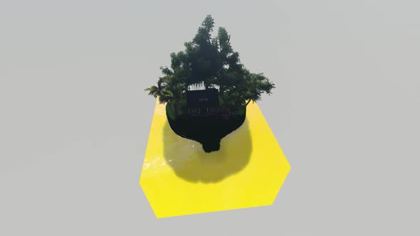 Isometric yellow sea at the edge of the forest in the daytime