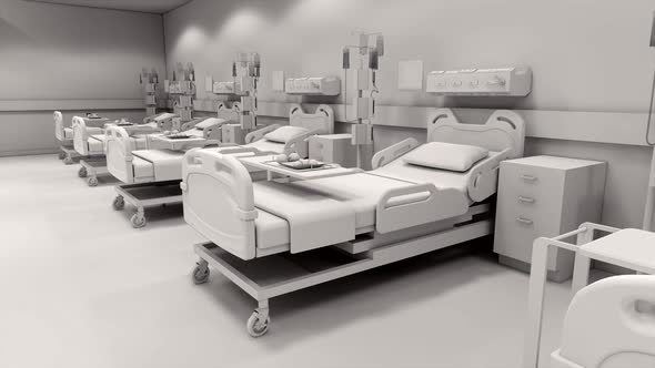 3d rendering. Interior hospital modern design . Row of empty hospital beds