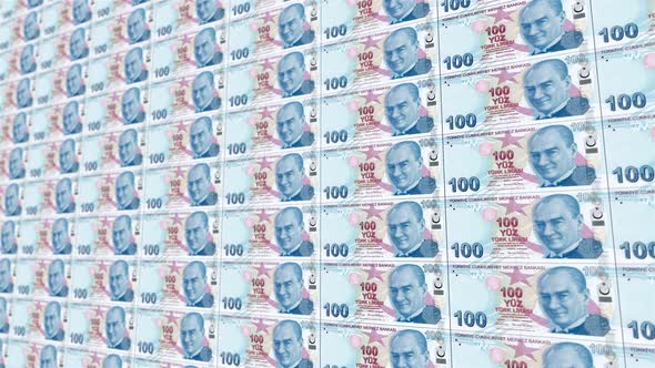 One Hundred Turkish Lira. It's Moving To The Right. Looped Animation.