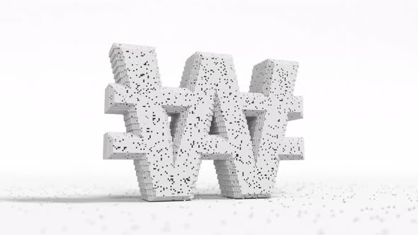 Damaged Korean Won Sign Made of White Blocks alt