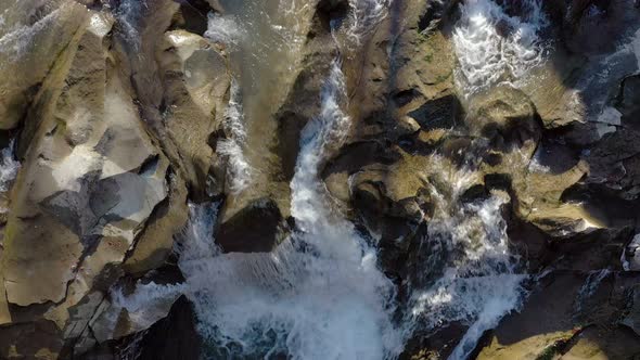 Wild Mountain River Close Up Abundant Clear Stream. Detail Static Shot of Babbling Creek 