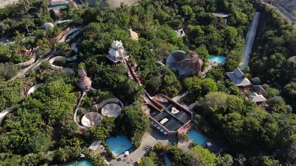 Drone over Siam Park (water park in Costa Adeje, Tenerife, Canary Islands)