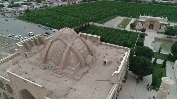 Drone Camera is Flying Around Bahouddin Naqshband Mausoleum in Eponymous Memorial Complex Near