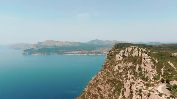 Cap Canaille on French Riviera drone shot on clear summer day