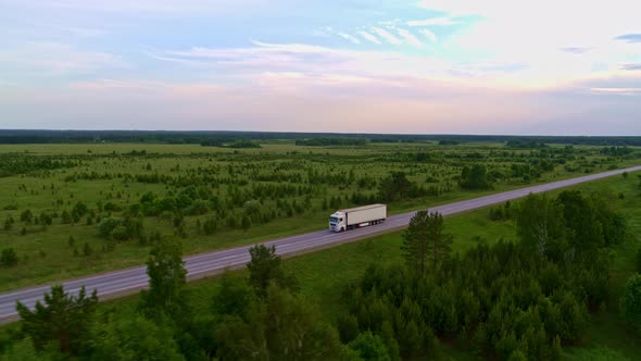 Aerial View of a Truck on the Highway