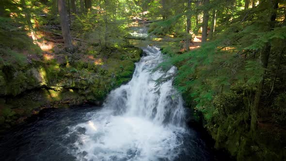 Aerial shot of the beautiful White Horse Falls in Oregon, USA.