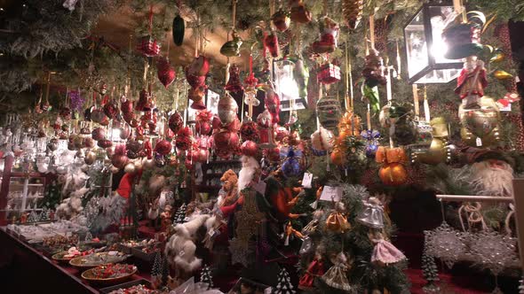 Stall with Christmas globes at a Christmas market
