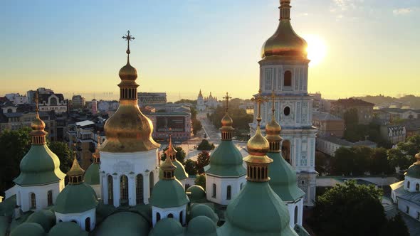 Kyiv. Ukraine. Aerial View : St. Sophia Church in the Morning at Dawn.